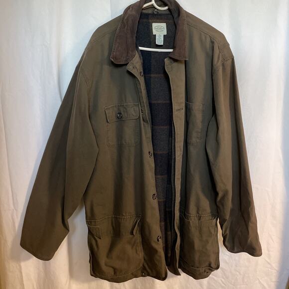 GHBass & Co Men’s XL Long Chore Coat Removable Flannel Liner Brown Jacket Collar - Picture 1 of 12